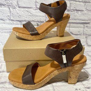 NEW Women's GENTLE SOULS Kenneth Cole LEATHER Sandals CORK Heel Brown Tan $195